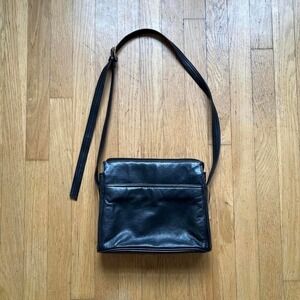 Black Leather Crossbody Bag with Adjustable Strap